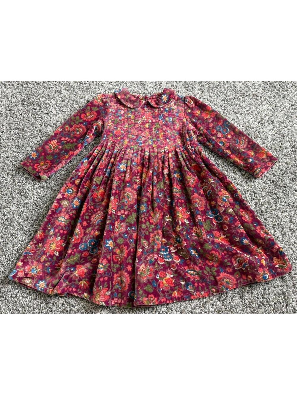 April Cornell Back Button Collared Floral Velvet Tie Back Dress Size 2T